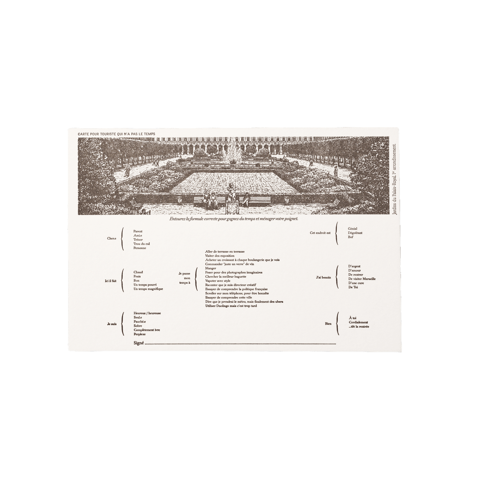 Papier Royal - "Palais Royal" time-saving tourist postcard - Papier Royal