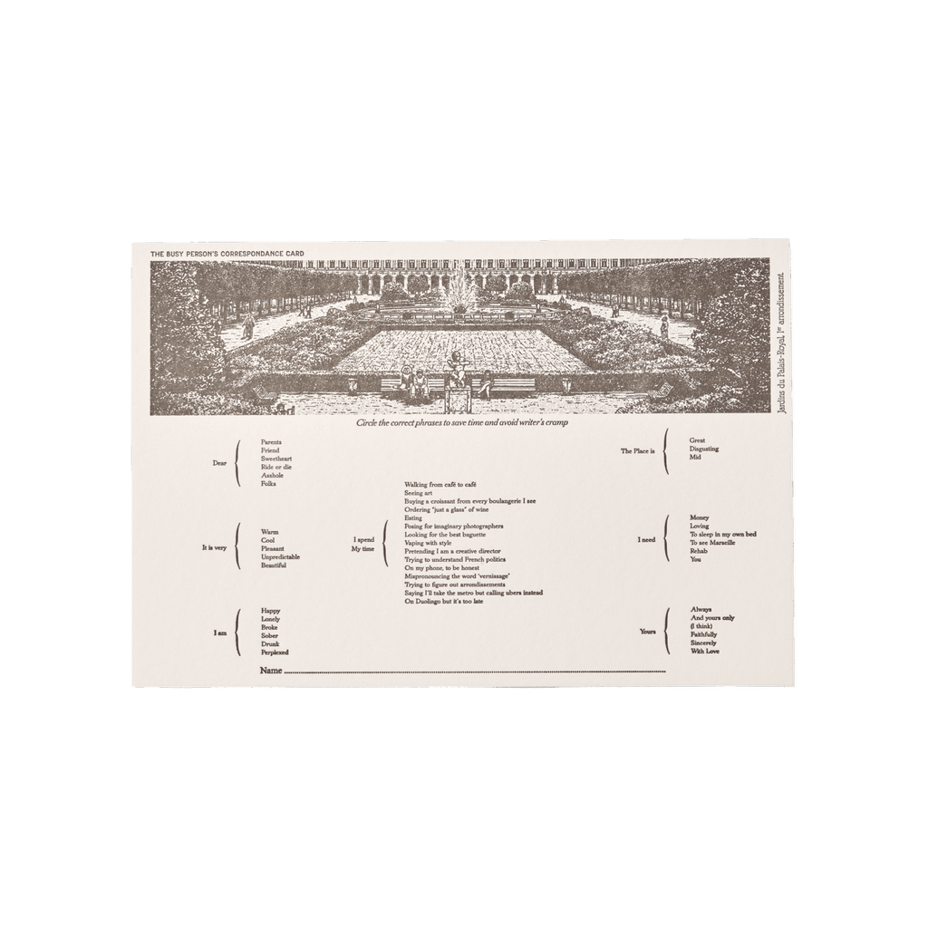 Papier Royal - "Palais Royal" time-saving tourist postcard - Papier Royal