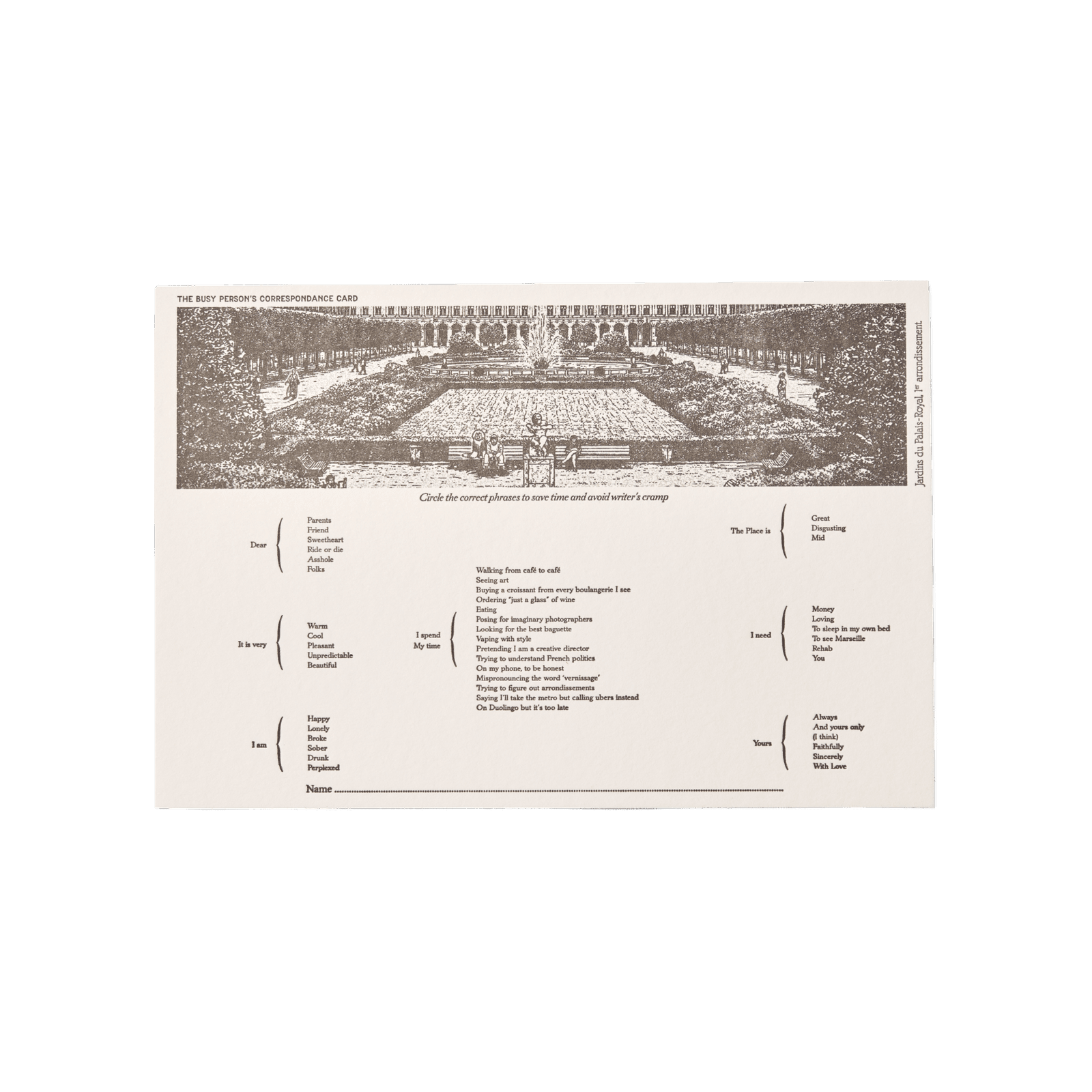 Papier Royal - "Palais Royal" time-saving tourist postcard - Papier Royal