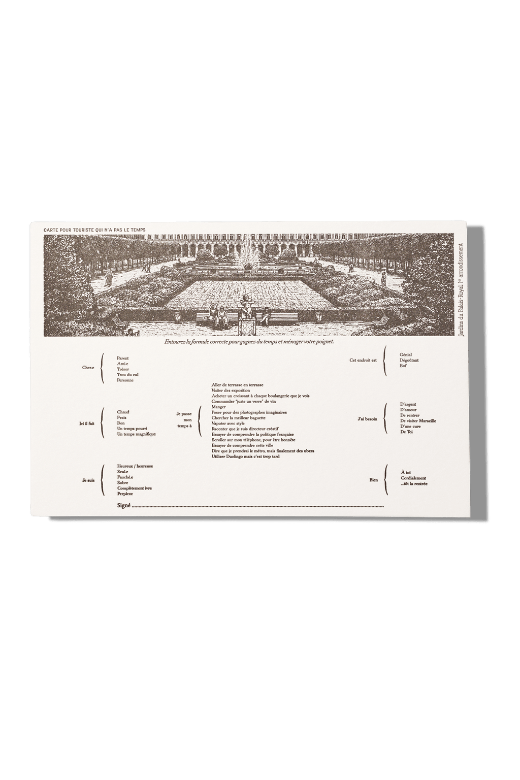 Papier Royal - "Palais Royal" time-saving tourist postcard - Papier Royal