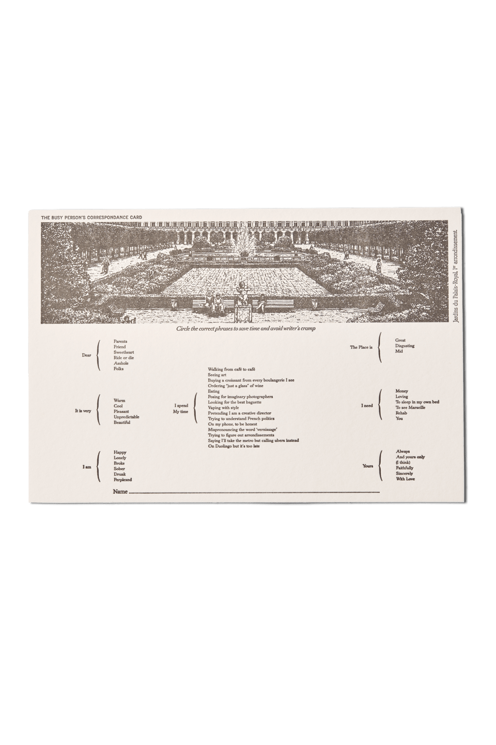 Papier Royal - "Palais Royal" time - saving tourist postcard - Papier Royal
