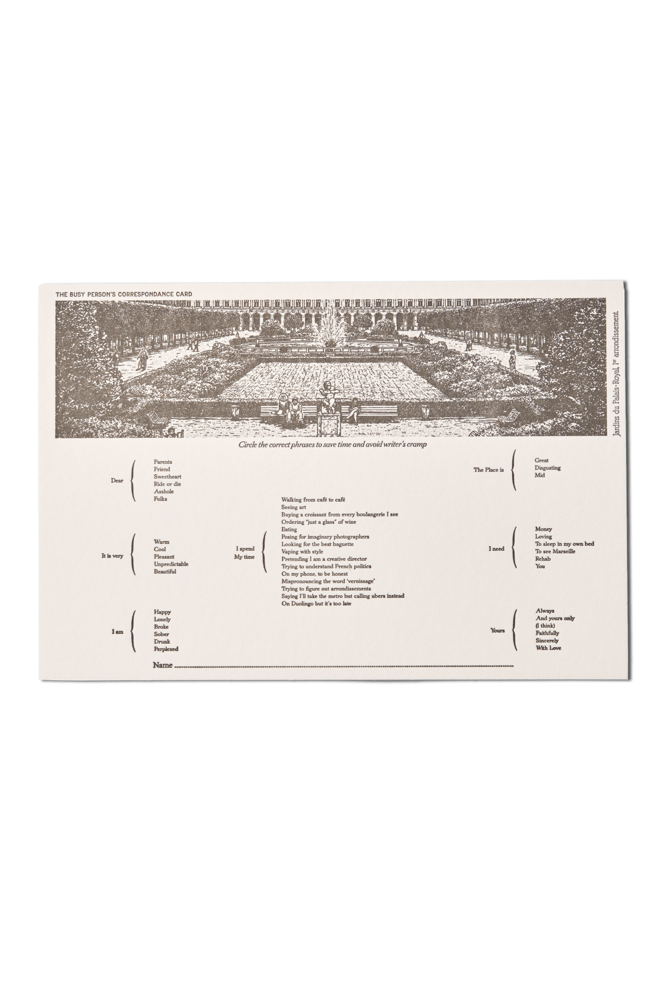 Papier Royal - "Palais Royal" time - saving tourist postcard - Papier Royal